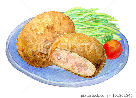 Mince cutlet watercolor illustration hand-drawn illustration Mince cutlet watercolor illustration hand-drawn illustration 101861545