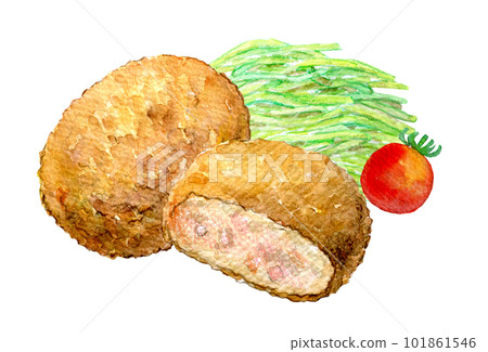 Mince cutlet watercolor illustration hand-drawn illustration Mince cutlet watercolor illustration hand-drawn illustration 101861546