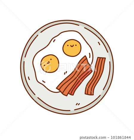 Plate with fried eggs and bacon isolated on transparent background PNG -  Similar PNG