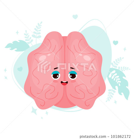 Cute cartoon brain. Funny character human organ. Vector illustration. Central nervous system organ mascot. 101862172