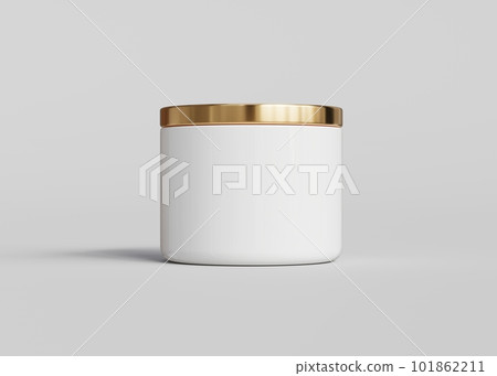 White ceramic candle jar with gold lid front view mockup, 3D render White ceramic candle jar with gold lid front view mockup, 3D render 101862211