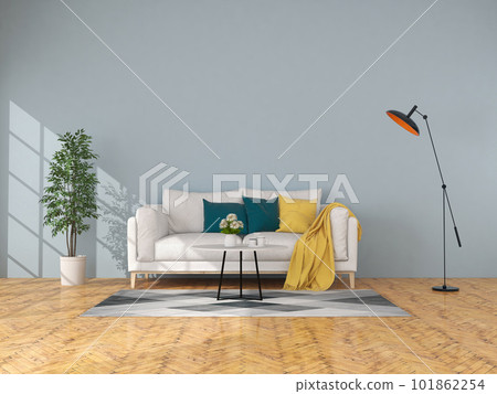 Living room interior in modern style, 3d render with sofa and decorations. 101862254