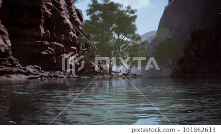 Reflection in Colorado River of Butte catching days last rays, in Grand Canyon. Reflection in Colorado River of Butte catching days last rays, in Grand Canyon. 101862613