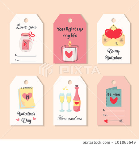 Set of Valentine Gift Tags. Romantic labels with love quotes. Valentine's, marriage, wedding, birthday, love, romantic concept. Set of Valentine Gift Tags. Romantic labels with love quotes. Valentine's, marriage, wedding, birthday, love, romantic concept. 101863649
