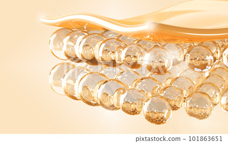 Facial skin structure 3d render. Healthy skin layers epidermis, dermis and hypodermis. Tissue surface with bubbles collagen cells, cosmetic or cosmetology mockup banner for skincare. 3D illustration 101863651