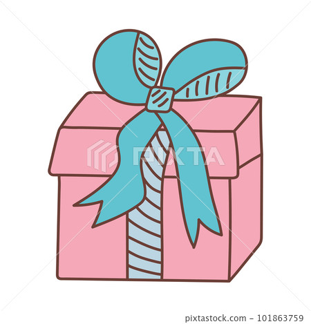 Gift box with ribbon and bow in doodle style. Present for holiday isolated on white background. 101863759