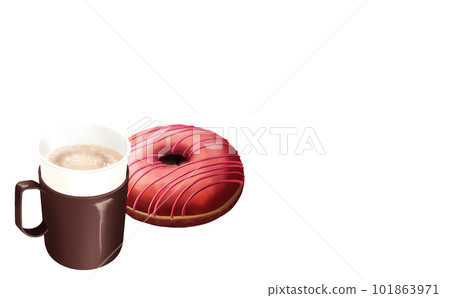 Illustration material, hot coffee & donuts in a paper cup with a cup holder White background There are different colors and differences Illustration material, hot coffee & donuts in a paper cup with a cup holder White background There are different colors and differences 101863971