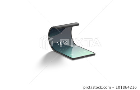 Blank turned on black flip phone twisted display mockup, isolated Blank turned on black flip phone twisted display mockup, isolated 101864216