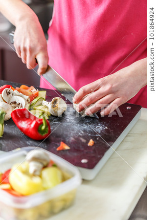 Chef is chopping vegetables Stock Photo by grafvision