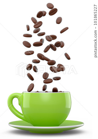 Ceramic coffee cup with coffee beans for americano, espresso, latte on white Ceramic coffee cup with coffee beans for americano, espresso, latte on white 101865227