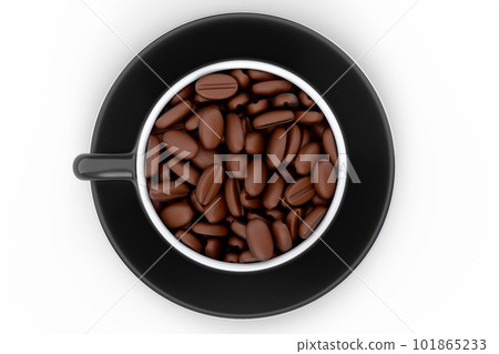 Ceramic coffee cup with coffee beans for americano, espresso, latte on white 101865233