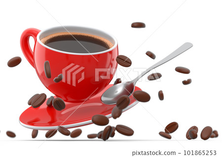 Ceramic coffee cup with coffee beans for americano, espresso, latte on white Ceramic coffee cup with coffee beans for americano, espresso, latte on white 101865253