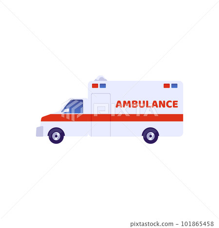 Ambulance van or car for patients and injured transportation, vector isolated. 101865458