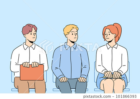 Male applicants look at female rival Male applicants look at female rival 101866393