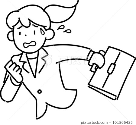 Upper body of a business woman running with a troubled expression 101866425