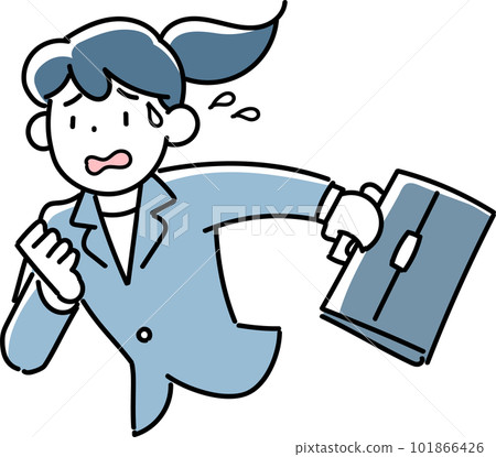 Upper body of a business woman running with a troubled expression 101866426