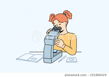 Smart girl look in microscope 101866429