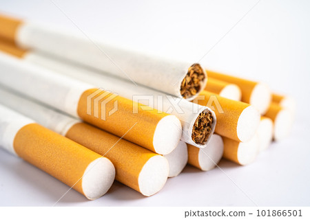 Cigarette, tobacco in roll paper with filter tube, No smoking concept. 101866501