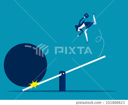 Businesswoman with huge debt. Business scale and balance vector illustration 101866621