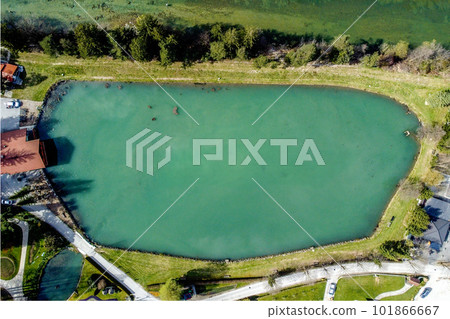 Fly dron over lake 101866667