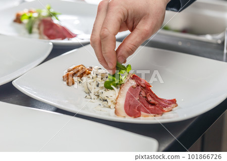 Chef decorating appetizer plate Chef decorating appetizer plate 101866726