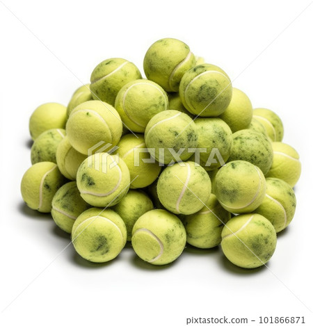 Pile of dirty tennis balls on a white background Pile of dirty tennis balls on a white background 101866871