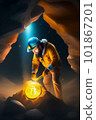 Bitcoin miner extracting bitcoin coins inside a mine (concept)(AI Generative) 101867201