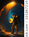 Bitcoin miner extracting bitcoin coins inside a mine (concept)(AI Generative) 101867210