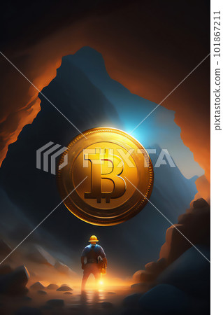 Bitcoin miner extracting bitcoin coins inside a mine (concept)(AI Generative) Bitcoin miner extracting bitcoin coins inside a mine (concept)(AI Generative) 101867211