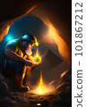Bitcoin miner extracting bitcoin coins inside a mine (concept)(AI Generative) 101867212