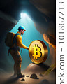 Bitcoin miner extracting bitcoin coins inside a mine (concept)(AI Generative) 101867213