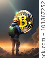 Bitcoin miner extracting bitcoin coins inside a mine (concept)(AI Generative) 101867252
