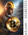 Bitcoin miner extracting bitcoin coins inside a mine (concept)(AI Generative) 101867253