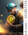 Bitcoin miner extracting bitcoin coins inside a mine (concept)(AI Generative) 101867254