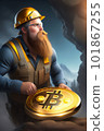 Bitcoin miner extracting bitcoin coins inside a mine (concept)(AI Generative) 101867255