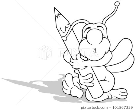 Drawing of a Sleeping Beetle Hugging a Crayon 101867339
