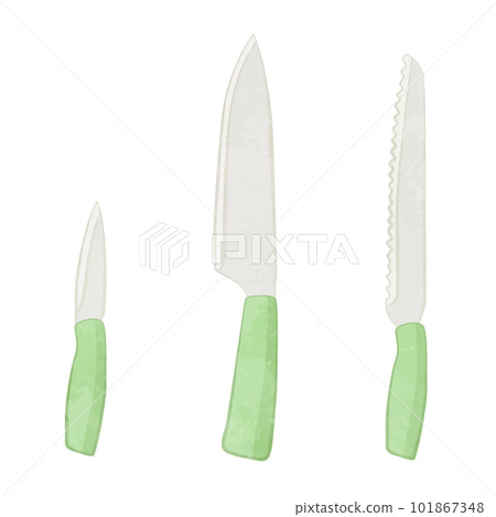 Cute green kitchen knife illustration set 101867348