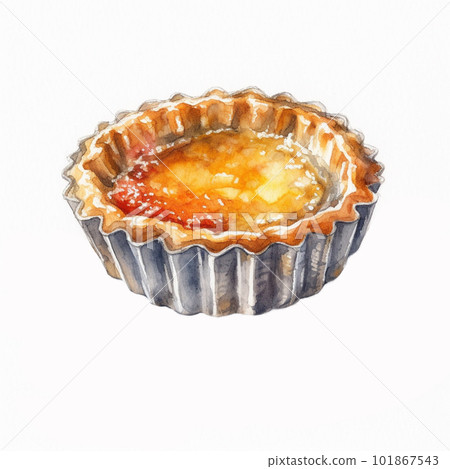 蛋撻模具中蛋撻的水彩插圖：AI 生成 101867543