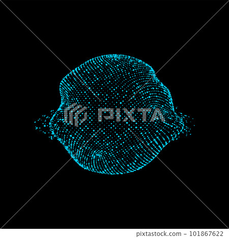 Futuristic sphere shape, minimalistic VR digital mesh, cyberspace and techno network connection. Vector sphere of dots particles, cyberspace perspective 101867622