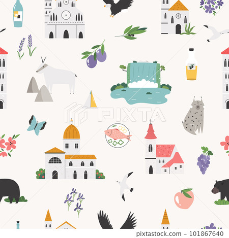 Seamless pattern with famous symbols and landmarks of Croatia Seamless pattern with famous symbols and landmarks of Croatia 101867640