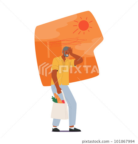 Senior Man Experiencing Heat-related Discomfort Due To Hot Weather Or An Underlying Health Condition Vector Illustration 101867994
