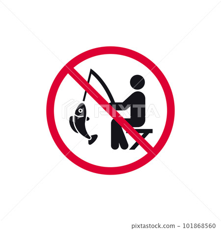 No fishing prohibited sign, forbidden modern round sticker, vector illustration. 101868560