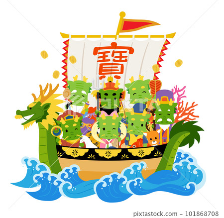 Dragon Seven Lucky Gods on a treasure ship 101868708
