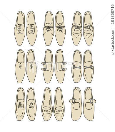 Beige leather shoes illustration set Beige leather shoes illustration set 101868716
