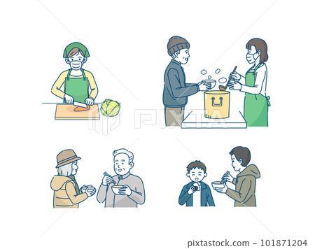 Volunteer activity soup kitchen Illustration of people eating the soup kitchen Volunteer activity soup kitchen Illustration of people eating the soup kitchen 101871204