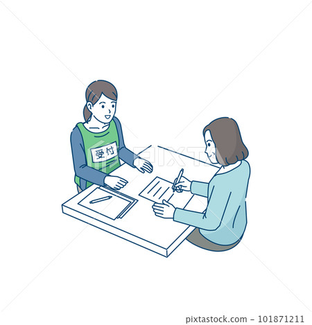 一名婦女接受和登記志願者的插圖 101871211