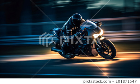 Mad Rider on a Motorcycle Racing at High Speed on Modern Racetrack. created with Generative AI Mad Rider on a Motorcycle Racing at High Speed on Modern Racetrack. created with Generative AI 101871547