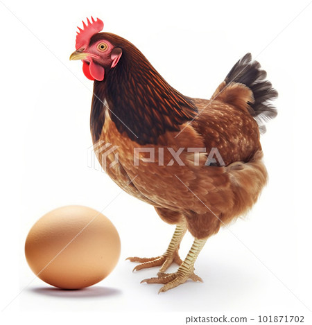 Hen and Egg on white background. created with Generative AI Hen and Egg on white background. created with Generative AI 101871702