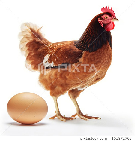 Hen and Egg on white background. created with Generative AI Hen and Egg on white background. created with Generative AI 101871703