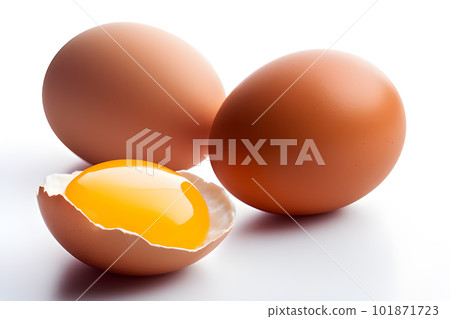 unbroken, broken, and yolks visible. created with Generative AI 101871723